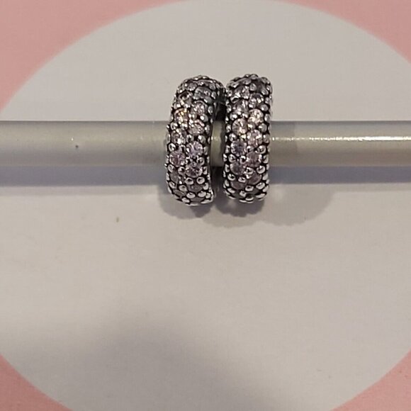Pair ofAuth Pandora *Retired* SS Inspiration Within Spacer w/Pink ZC's 791359PCZ - Picture 1 of 10